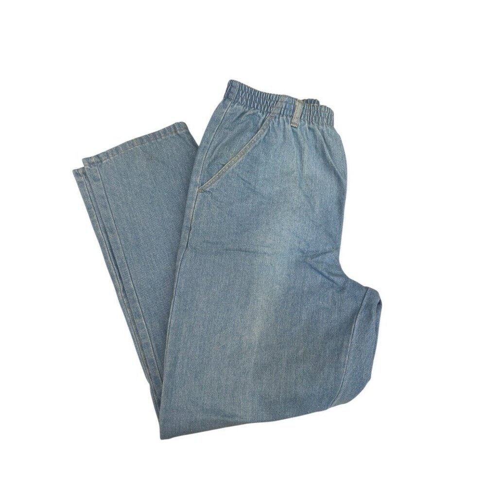 Vintage Lord Isaacs Women's Pull On Jeans Size 10P Elastic High Waist Faded USA